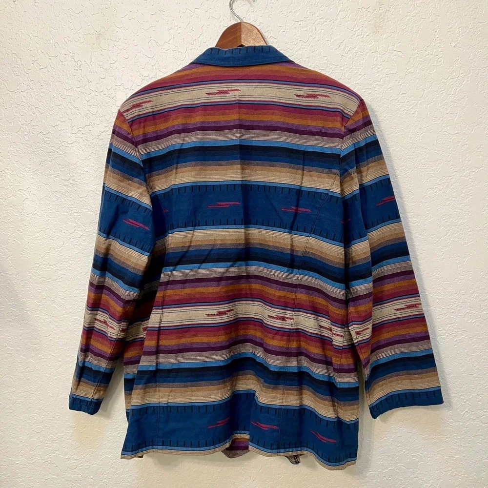 Coldwater Creek Vintage Southwestern Stripe Cotton Blazer Jacket XL Made in USA